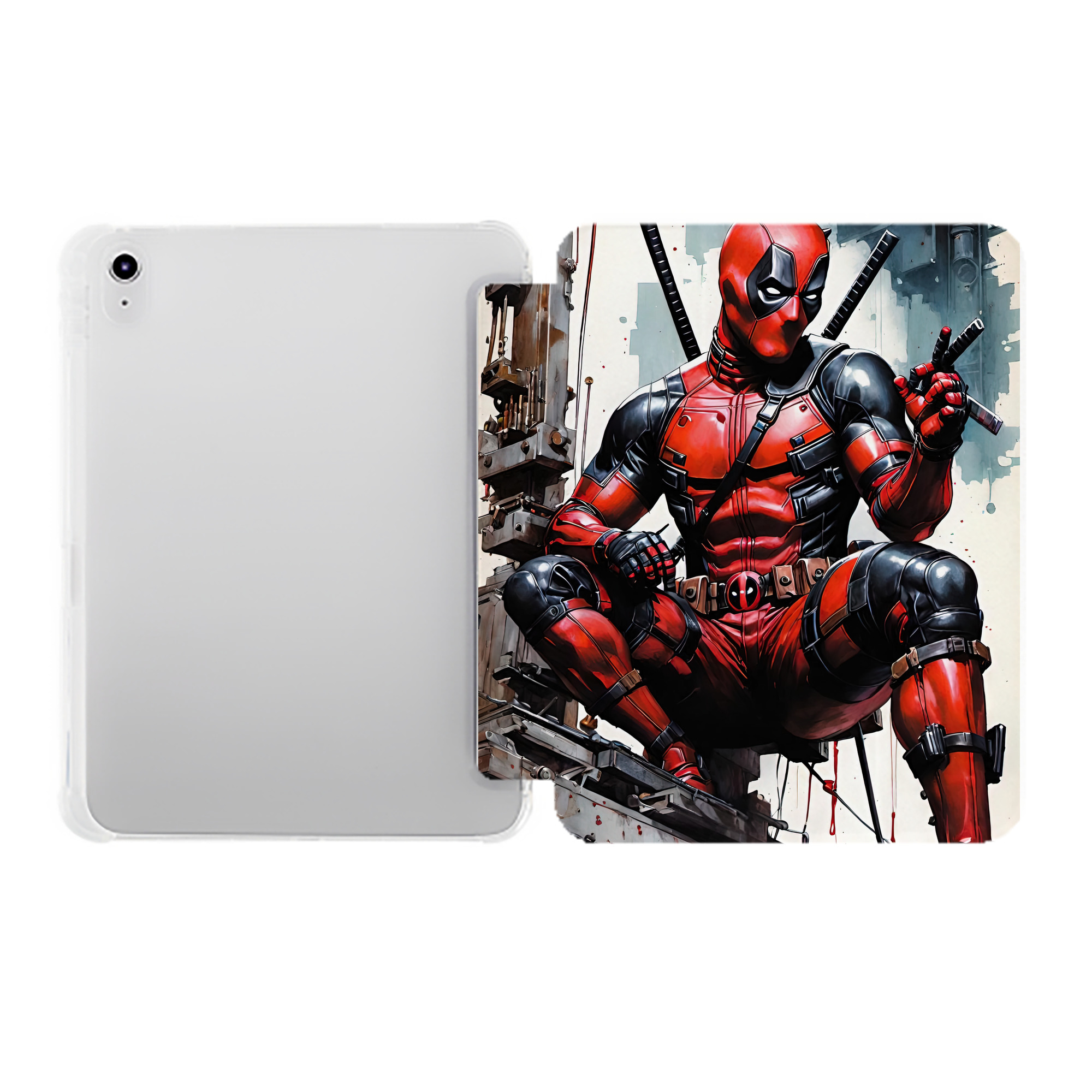 （画像用） Deadpool デッドプール IPad ケース ペン収納付き 三つ折りスタンド PUレザー×シリコン 対応機種9.5/10.5/10.9インチ